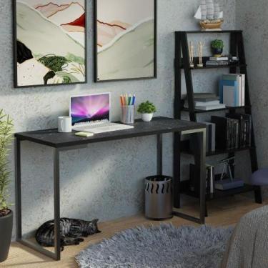 Imagem de Kit Escritório Home Office + Mesa + Estante Escada Preto - MADESA