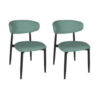 Imagem de Kit 2 Cadeiras De Jantar Lucy Estrutura Aço Carbono Laminado Preto Com Estofado Linho Verde