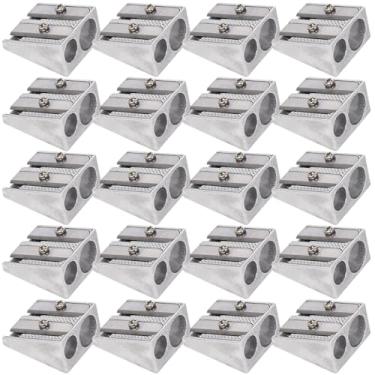 Imagem de Apontador de lápis de metal, 20 peças, apontador de lápis de 2 furos, manual de apontador de liga de alumínio, apontador portátil para escolas, escritórios, maquiagem de delineador de casa, afiador