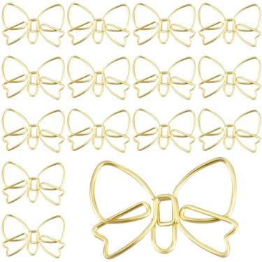 Imagem de YALOJE 15pcs Mini Bow Shape Paper Clips, Gold Fancy Paperclips, Cute Bowknot Metal Bookmarks, Decorative Paper Clamps Holders for Document, Office, Home
