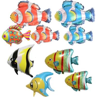 Imagem de 9 balões de peixe sob o mar, peixe-palhaço, bolha tropical, animal marinho, criatura, balão de alumínio para chá de bebê, decoração de festa de aniversário com tema de peixe