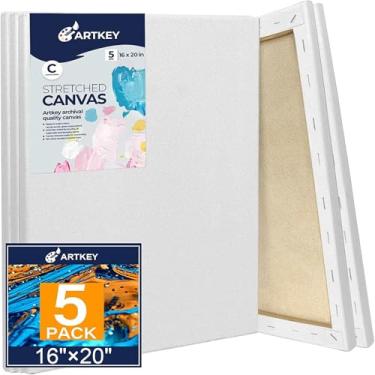 Imagem de Telas esticadas para pintura 40,64 x 50,80 cm, pacote com 5, 283,54 g, tela em branco 100% algodão, tela retangular para pintura a óleo, acrílicas, despejar e mídia de arte úmida