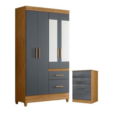 Imagem de Guarda Roupa Solteiro Madri com espelho e Cômoda MS913 Freijó Cinza  M