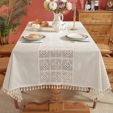 Imagem de KAIJIE Toalha de mesa retangular estilo rural com renda de cor sólida, tecido decorativo, sem rugas, capa de mesa para eventos e jantares 140 x 140 cm