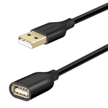 Imagem de Fasgear Cabo de extensão USB 2.0: 5 m/5 m USB 2.0 tipo A macho para fêmea extensor de transferência de dados com conector banhado a ouro para pen drive/disco rígido/mouse/impressora (preto)