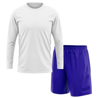 Imagem de Kit Calção Short Futebol Basquete Azul + Manga Longa Masculina Segunda Pele Dry-Masculino