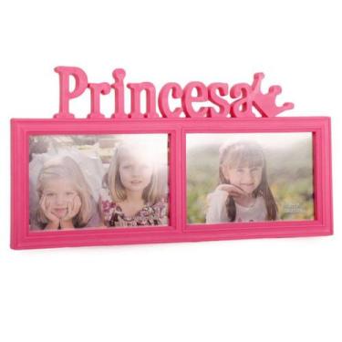 Imagem de Porta Retrato Mural Duplo Princesa Rosa 10x15cm - Gici Decor
