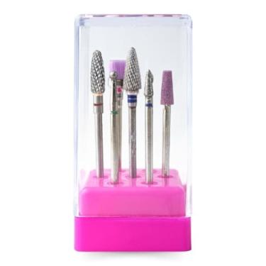 Imagem de Fresas para Unhas Kit 7 Broca TungstêNio Diamantada Polir Limpeza + Suporte Unhas Gel Alongamento Fibra Unha Brocas
