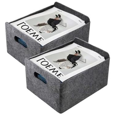 Imagem de Myston Pacote com 2 cestas de armazenamento de feltro, organizador de gaveta dobrável para livros de brinquedos infantis, berçário, caixa de prateleira de cubo para quarto, armário, escritório, sala