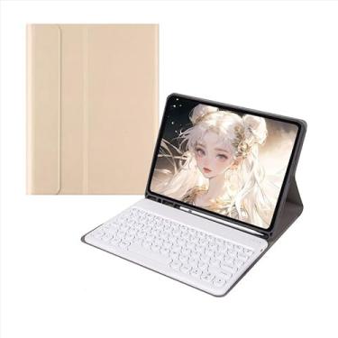 Imagem de Teclado Bluetooth Redondo+capa De Couro Para Samsung S6 lite 10.4 Polegadas