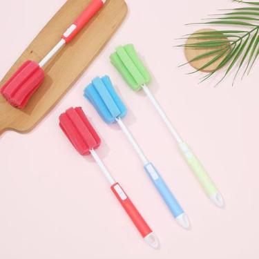 Imagem de 3 peças de esponja de escova de garrafa de 29 cm com alça de plástico ajustável para copos de café, pote de leite, canecas, garrafa de vinho, lavadora, escova de limpeza de cabo longo (cor aleatória)