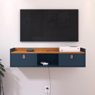 Imagem de Suspenso 90 cm Organizador 2 Gavetas Rack Aparador Penteadeira Multiuso Para Parede Sala Quarto Cozinha Salão (Azul/Cinamomo)