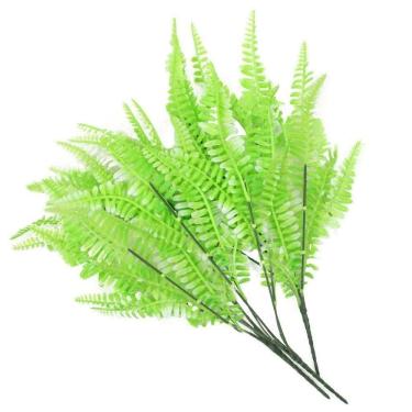 Imagem de Kit 20 Ramos Decoração Arranjo Samambaia Planta Artificial Plástico Verde 5 Galhos Cada 43cm