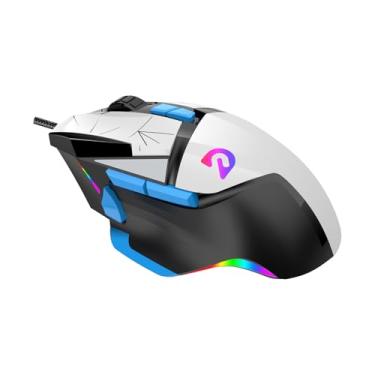 Imagem de JieruiDeng Mouse para jogos com fio, retroiluminado RGB E-Sports Internet mouse óptico ergonômico 7200DPI 8 botões programáveis cabo trançado, para uso diário de jogadores no escritório (branco)