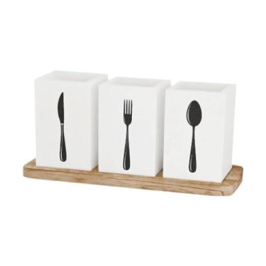 Imagem de SiaBiced Organizador de Talheres de Cozinha, Porta-talheres, Porta-talheres de Café, Branco, Tamanho real