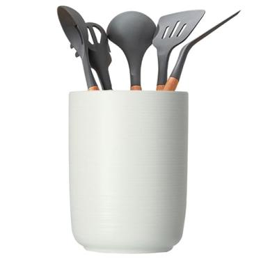 Imagem de SIEBOLD Suporte de utensílios de cozinha de cerâmica para bancada, potes grandes de utensílios de cozinha para decoração de balcão de cozinha, organizador de utensílios Morden para espátula, branco (H