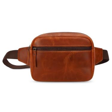 Imagem de TheAntiq Pochete de couro (20 x 12 x 7 cm) - bolsa de cintura com vários bolsos com alça ajustável para viagens e uso diário, Bronzeado, 8 x 5 x 3Inches, Fanny Pack Corss Bolsa para o corpo bege