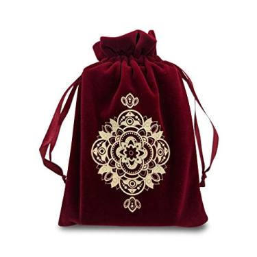 Imagem de MIRIYAN Saco de Tarô e Dados Spiritual Mandala I Bolsa de Veludo e Cetim com Cordão Tamanho Ideal para Cartas Tarô e Oráculo, DND, D&D, Acessórios Dungeons and Dragons, Runas & Jewelry I Bolsa de Presente de Viagem (Vermelho)