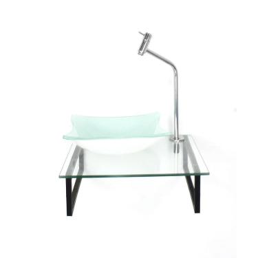 Imagem de Kit Cuba Vidro Quadrada 10Mm Tampo 40Cm Branco Full E