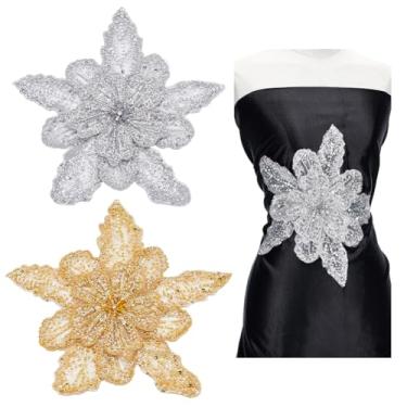 Imagem de NBEADS 2 peças, 2 cores, apliques de strass feitos à mão, apliques de contas, contas de costura, acabamento de pedras, remendos de renda para vestidos de casamento, roupas DIY, 27 x 30 x 1,3 cm