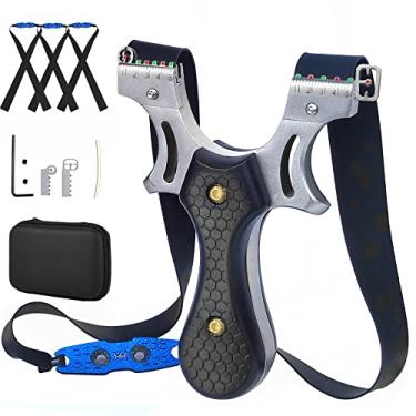 Imagem de Timbocca estilingue, estilingue de aço inoxidável para adultos, tiro para prática de caça e tiro, vem com 3 faixas de borracha planas e um estojo de armazenamento