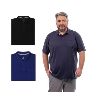 Imagem de Kit 3 Camisa Polo Masculina Plus Size Pique com Bolso Casual