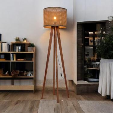 Imagem de D+MOB Luminária de Piso Madri Madeira Maciça 4 Pés com Cúpula Tela