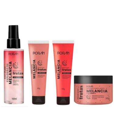Imagem de Poran Kit Melancia Frutas, Conjunto para Cuidados com a Pele, 4 Peças, Body Splash 160ml, Sabonete 145g, Hidratante 145g, Esfoliante 240g