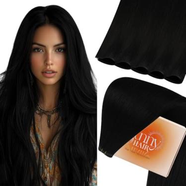Imagem de Sunny Hair Extensões de cabelo humano Genius Weft Hair Black Sew in Hair Extensions Genius Weft Solid Color Jet Black Extensões de cabelo amarrado à mão com trama costurada em cabelo liso curto