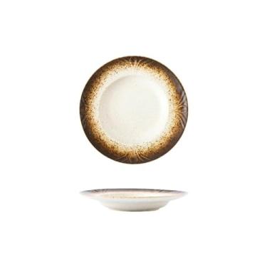 Imagem de Prato de cerâmica esmaltado redondo com laterais largas japonesas de tamanho grande requintado - "gergelim" 20 cm