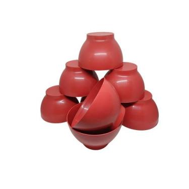 Imagem de Cumbuca Bowl P/ Caldos Sopa 700ml Plástico Servir Buffet 20 Peças Verm