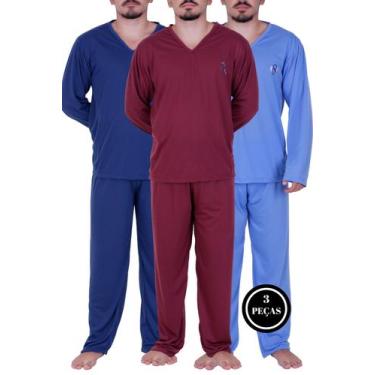 Imagem de Kit 3 Pijama de Inverno Manga Longa Calça Comprida Adulto Masculino Lo