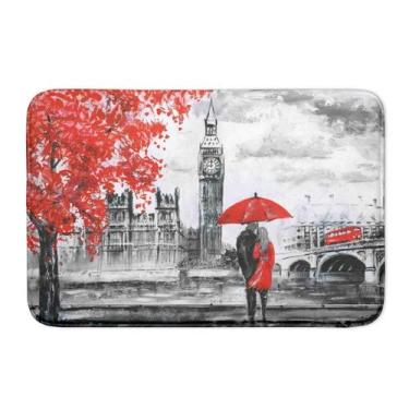 Imagem de Tapete Porta Casal Love Vermelho Emborrachado Antiderrapante - Novadec