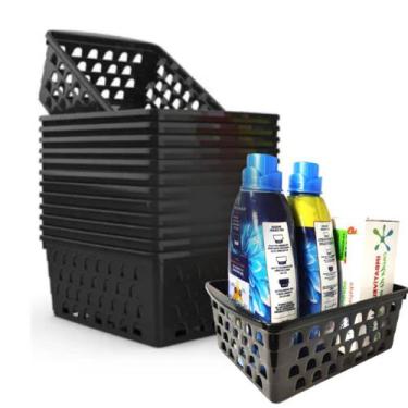 Imagem de Kit 12 Peças Cesto Organizador Grande Plástico Multiuso 29x20,5 Preto 