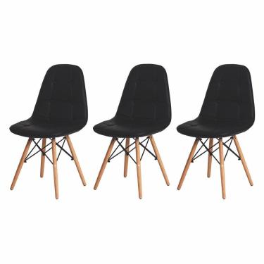 Imagem de Kit 3 Cadeiras Para Mesa Charles Eames Botone Preto