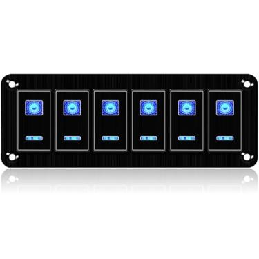 Imagem de xhtechnology Painel De Interruptores Basculantes, 6 Alumínio, 12V/24V, 5 Pinos Liga/Desliga, Led Azul, Para Carro, Automóveis, Barcos, Caminhões, Motocicletas, Jipes, Trailers, Utv