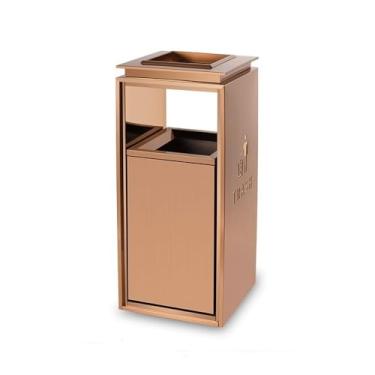 Imagem de YAYAOVP-24927 Caixote do lixo lixeira externa lixeira quadrada de metal com aberturas de dois lados (com cinzeiro), lixeira doméstica moderna/comercial lixeira dourada para uso externo (grande)