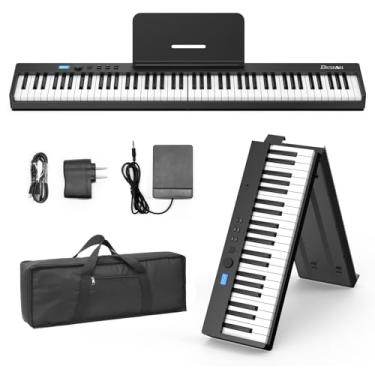 Imagem de BESFAN Teclado de piano de 88 teclas BSP-10F Piano dobrável portátil com teclas semipesadas, 128 tons, USB MIDI, pedal de sustentação, suporte de música para presentes iniciantes, preto