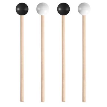 Imagem de Baquetas de tambor de língua para crianças, 4 peças de baquetas de borracha para crianças, 14,7 cm, bastões de percussão de madeira para xilofone Glockenspiel preto e branco