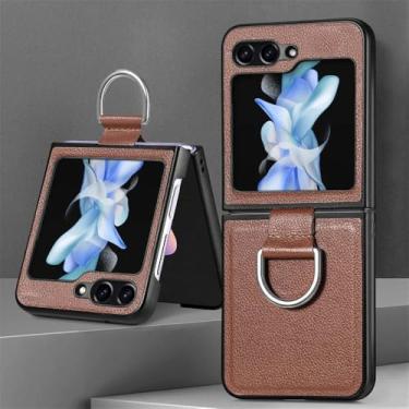 Imagem de Capa de telefone com anel de dedo para Samsung Z Flip 6 5 4 3 2 Flip6 Flip5 Flip4 Flip3 Flip2 5G Capa de couro PU de plástico rígido, marrom, para Galaxy Z Flip 3