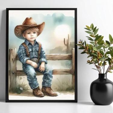 Imagem de Quadro Decorativo Infantil Menino Cowboy 24X18Cm - Com Vidro - Quadros
