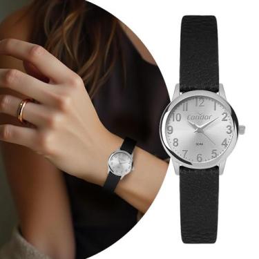 Imagem de Relógio Feminino Preto e Prata Analógico de Pulso com Pulseira de mate