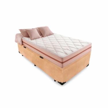 Imagem de Cama Box Baú Solteiro 88 Suede Bege com Colchão Pillow Angel Molas Ensacadas 63x88x188