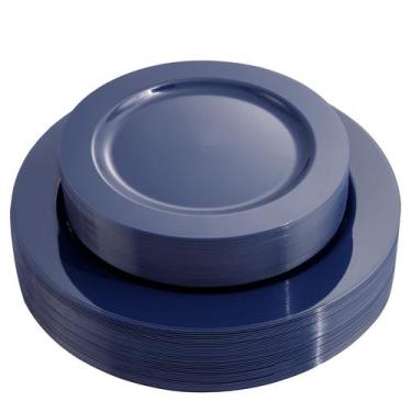 Imagem de Pratos de plástico FLOWERCAT Blue 60 unidades (30 para jantar, 30 sobr