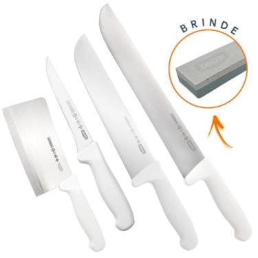 Imagem de Kit Jogo de Facas 5 Pçs Mundial Desossa Cutelo Inox + Pedra de Afiar P
