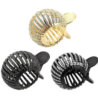 Imagem de KALLORY Grampo de rabo de cavalo alto, 3 peças, prendedores de cabelo nas, strass, rabo de cavalo, suporte alto para mulheres, grampo de garra de strass