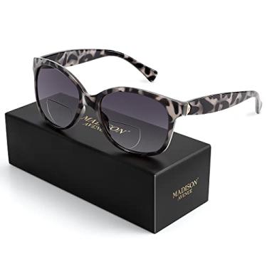 Imagem de Madison Avenue Óculos de sol de leitura bifocais vintage para mulher, estilo clássico, proteção UV, óculos de leitura solar, Cinzento (cinzento emi), M