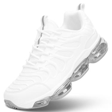Imagem de Srenket Tênis de corrida masculino, com almofada de ar, tênis de caminhada, moda, casual, antiderrapante, respirável, trilha, esporte, academia, Branco, 41