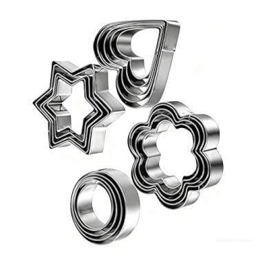 Imagem de Cortador De Biscoito Molde Biscoitos Confeitaria Forma Estrela CoraçãO CíRculo AçO Inox Kit 12 PeçAs