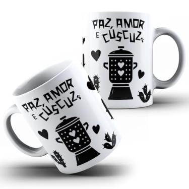Imagem de Caneca Xícara de Porcelana Cerâmica Personalizada Com Estampa Paz Amor e Cuscuz Nordestina MD1